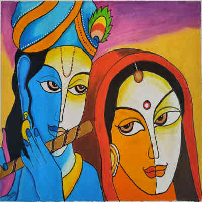 Buy Radha Krishna Painting Handmade Painting by JOYEETA DUTTA.  Code:ART_9076_76563 - Paintings for Sale online in India.